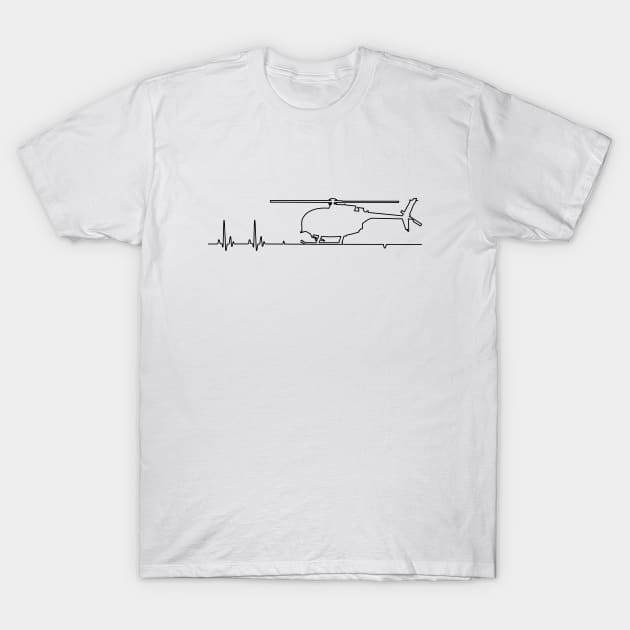 MH-6 Little Bird Helicopter Heartbeat Pulse T-Shirt by NorseTech